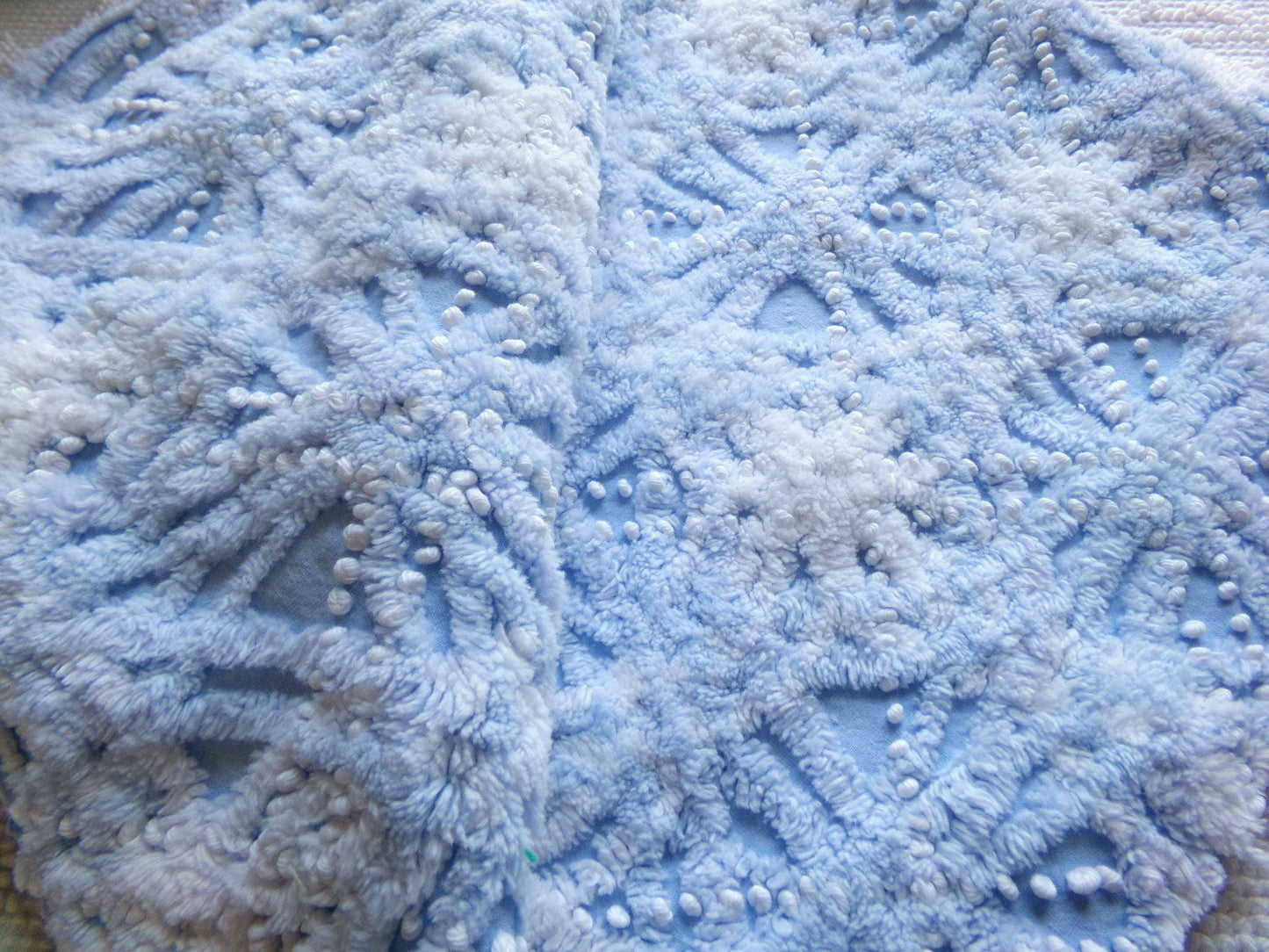 icicle pearl snowflake chenille fabric, vintage blue & white sewing material for quilting, fiber arts, pillows, 22" x 24" cotton piece