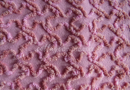 Unique Vintage Chenille Fabric, Marble Pink Texturized Squiggles, 25" x 20" Inch Piece for Quilts, Pillows & Handmade Crafts