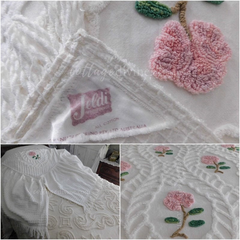 Heirloom Rose Vintage Chenille Bedspread, Full Size, JELDI AUSTRALIA, Cotton, Ruffled Skirt