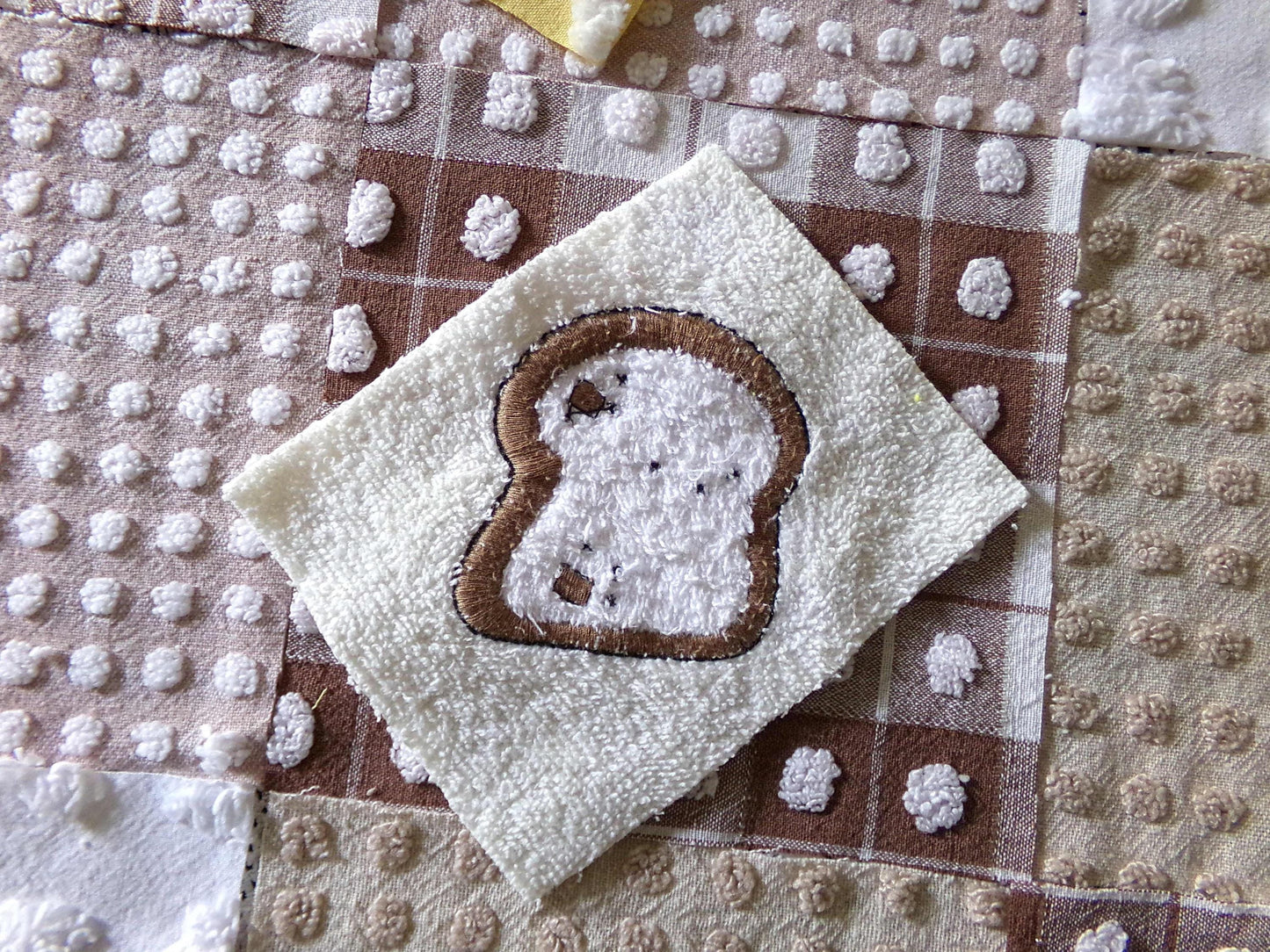 Breakfast Time Novelty Chenille Fabric Squares Set, 16 Vintage Quilt Blocks, 6" x 6" inches each, for Quilting, Sewing, DIY Pillows
