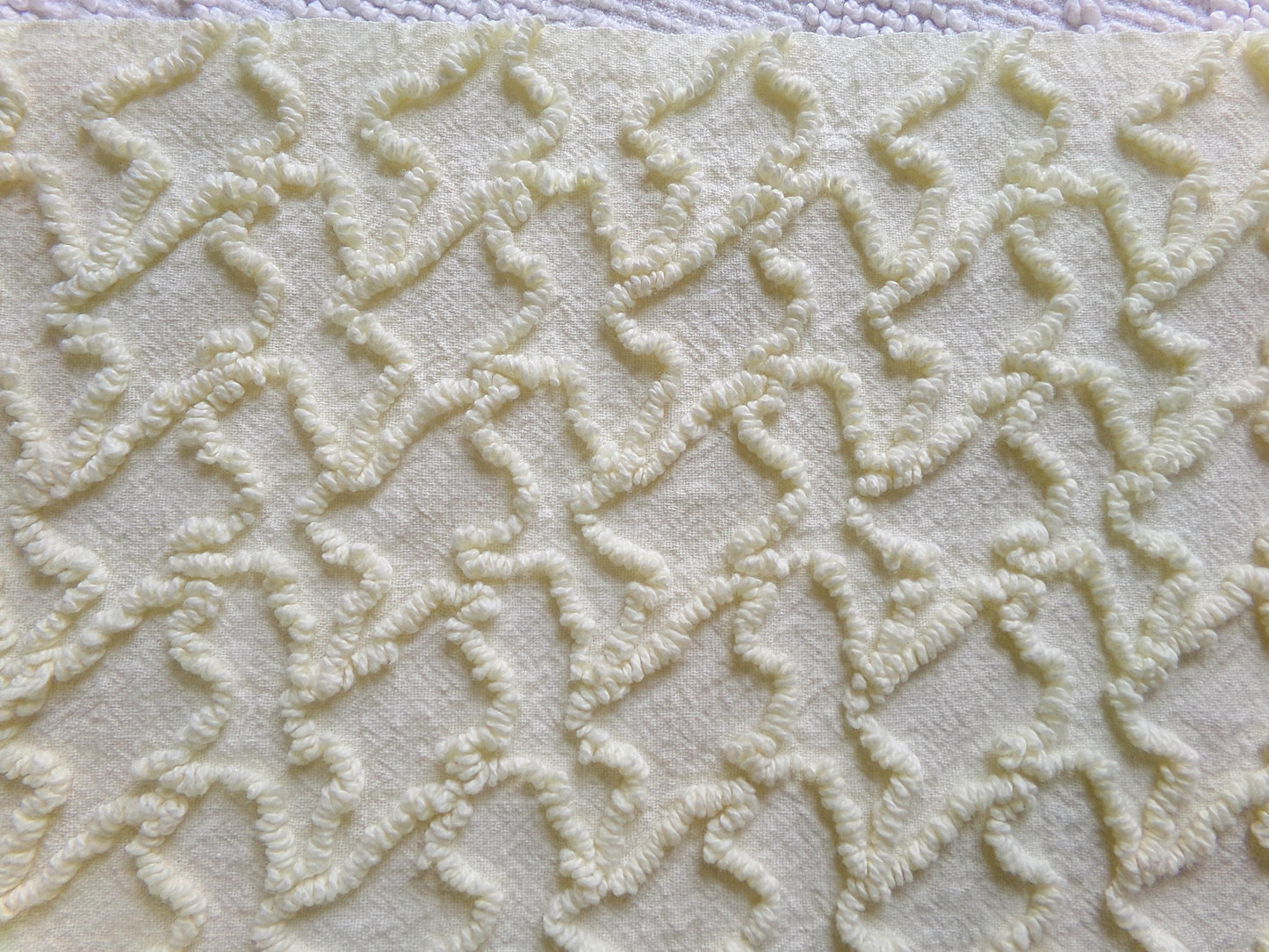 Vintage Yellow Squiggle Chenille Fabric, Gentle Sunny Buttercup 18" x 24" Piece of Sewing & Quilt Material