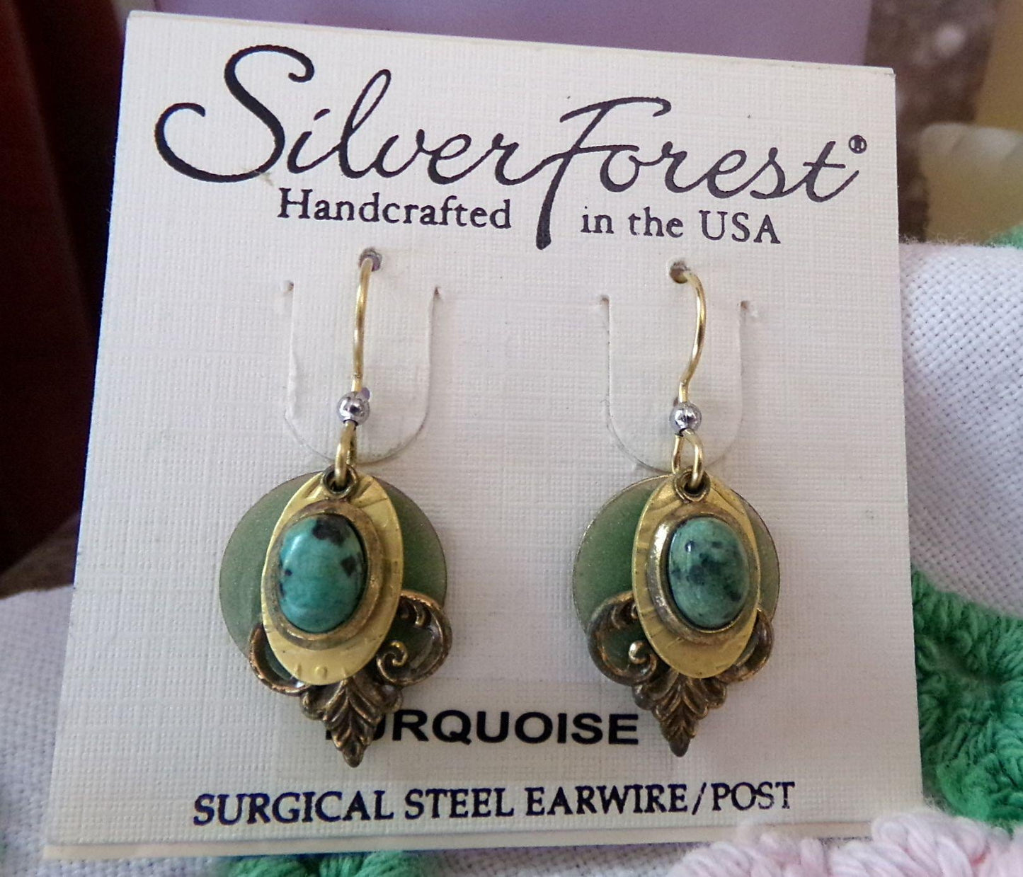turquoise pierced layered dangle earrings, boho vintage style Silver Forest jewelry