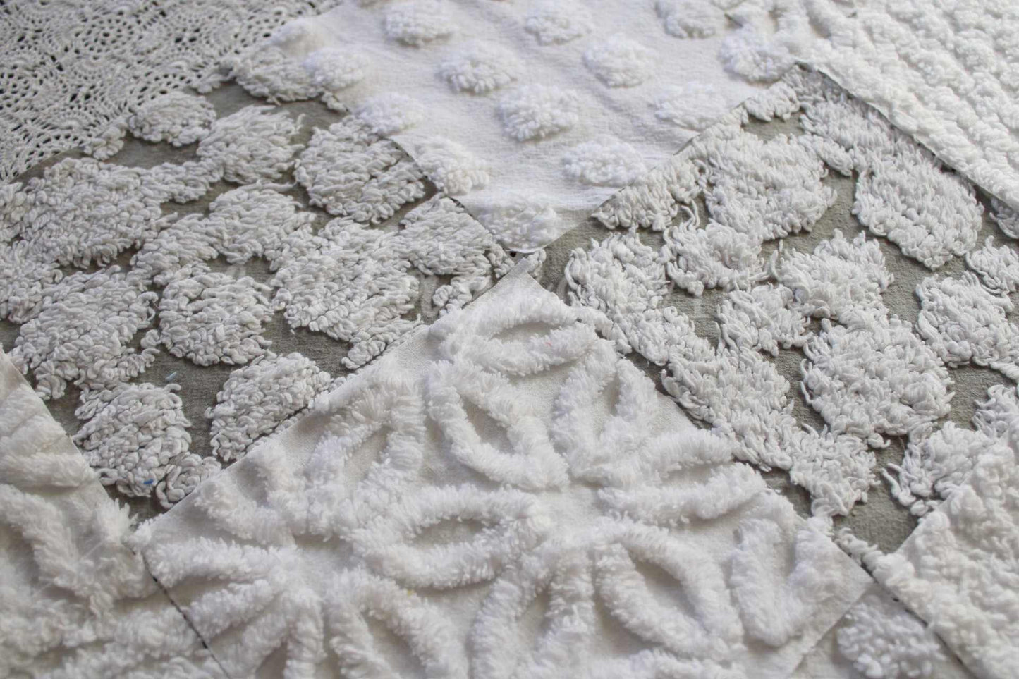 Blizzard Chenille Quilt Squares Set, Rotary Cut from Vintage Chenille Bedspread Fabric, 16 Blocks, 6" x 6" inch each
