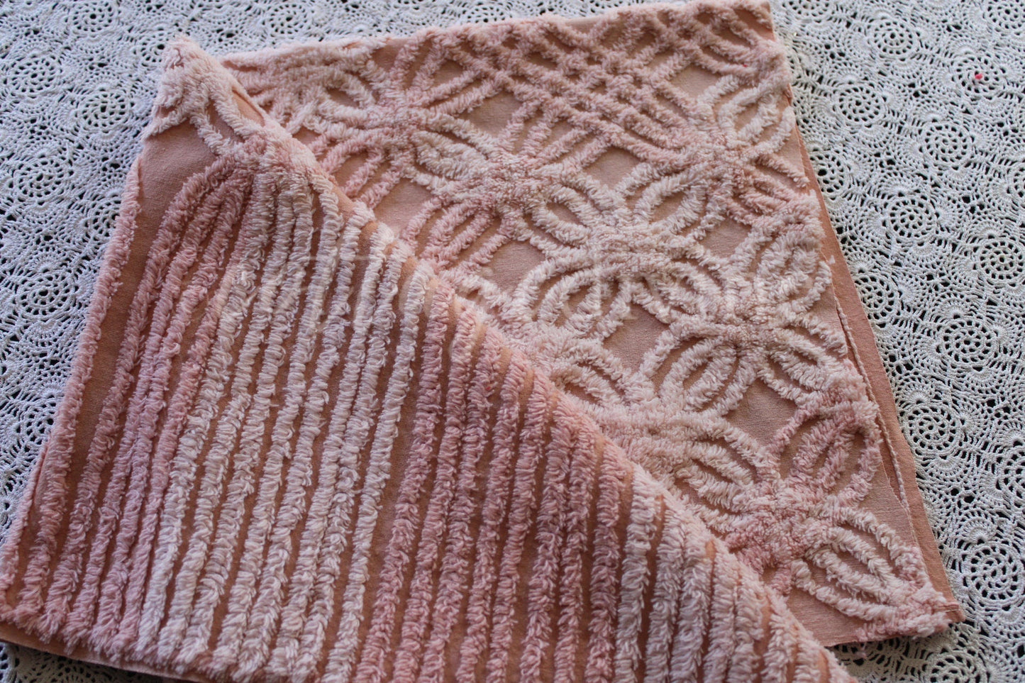 Blush Pink Rosy Vintage Chenille Quilt Fabric, 23" x 24" inch Piece, Pretty for Quilts & Pillows