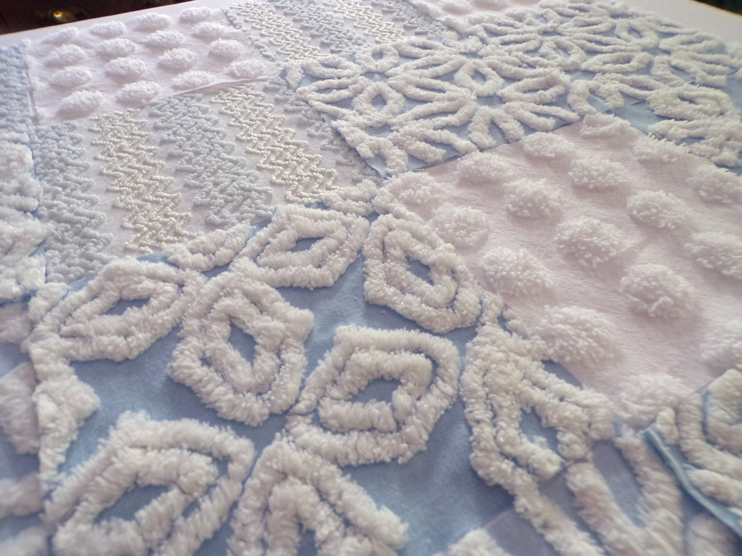 coastal winds vintage chenille fabric squares, set of 16 blue & white cotton 6" quilt blocks, nice texture for sewing, crafts, quilting