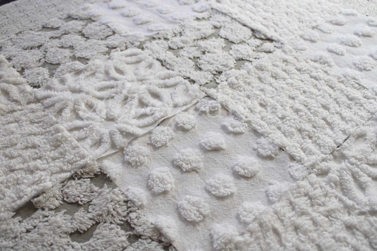 Blizzard Chenille Quilt Squares Set, Rotary Cut from Vintage Chenille Bedspread Fabric, 16 Blocks, 6" x 6" inch each