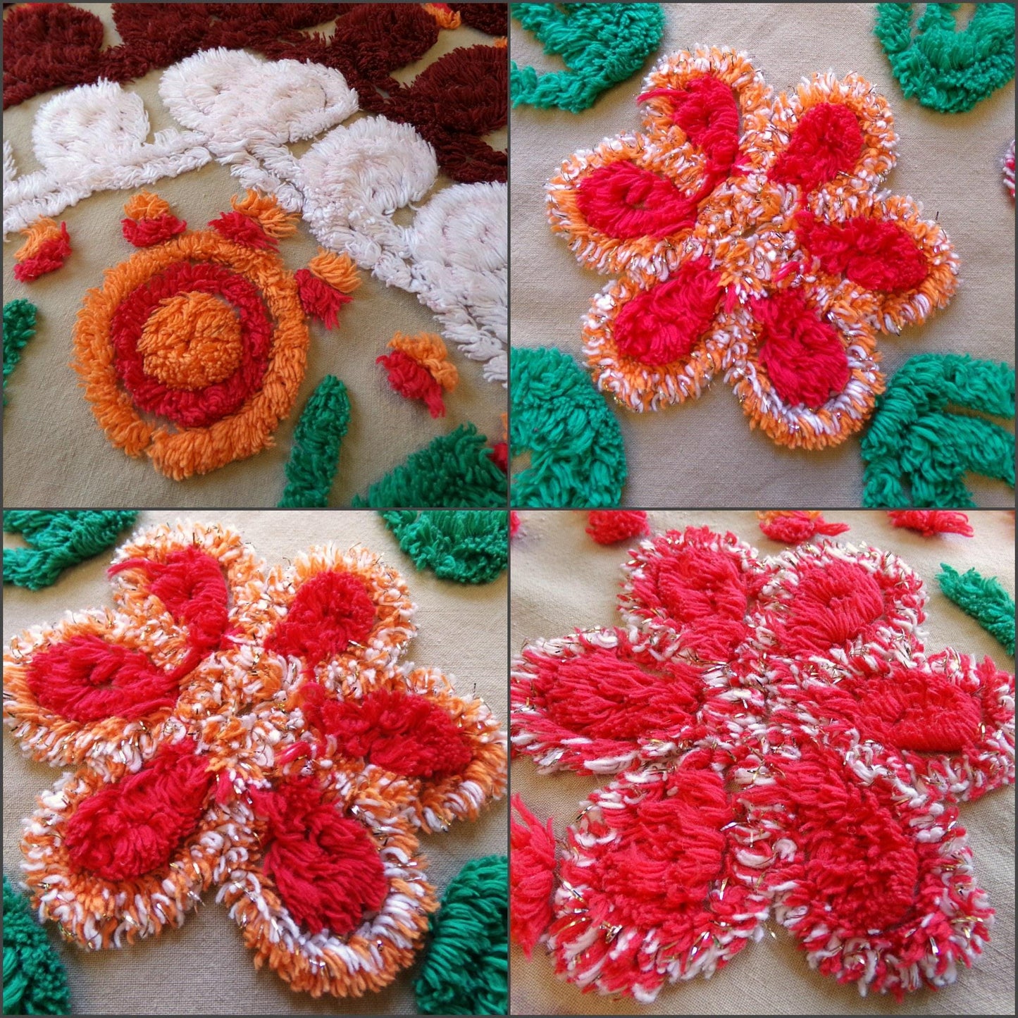 Vintage Chenille Fabric - Diamond Curlicue Floral Sewing Material 22" x 29"