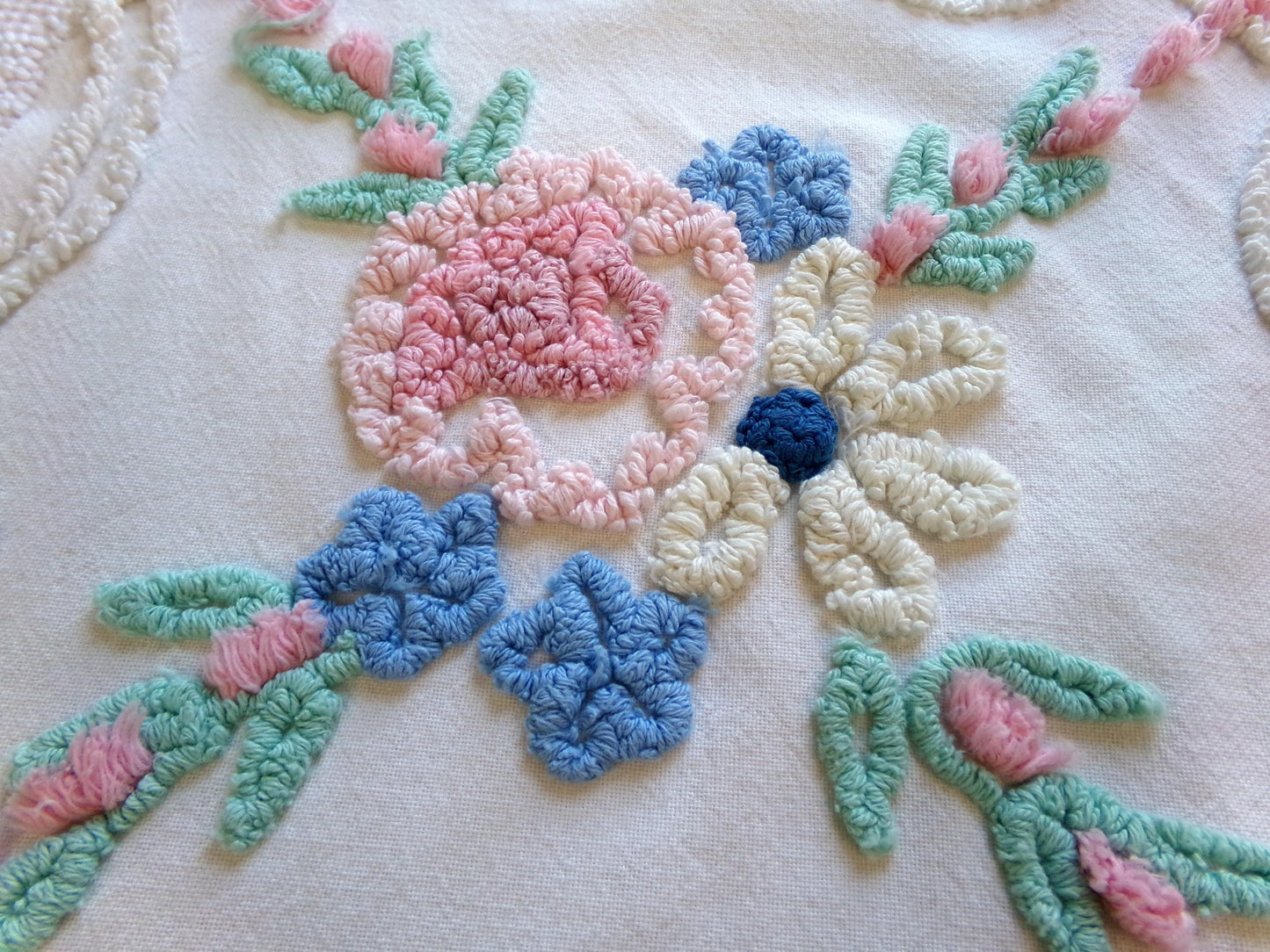 Vintage Chenille Fabric: Needletuft Wildflowers Sewing Material 24" x 23"