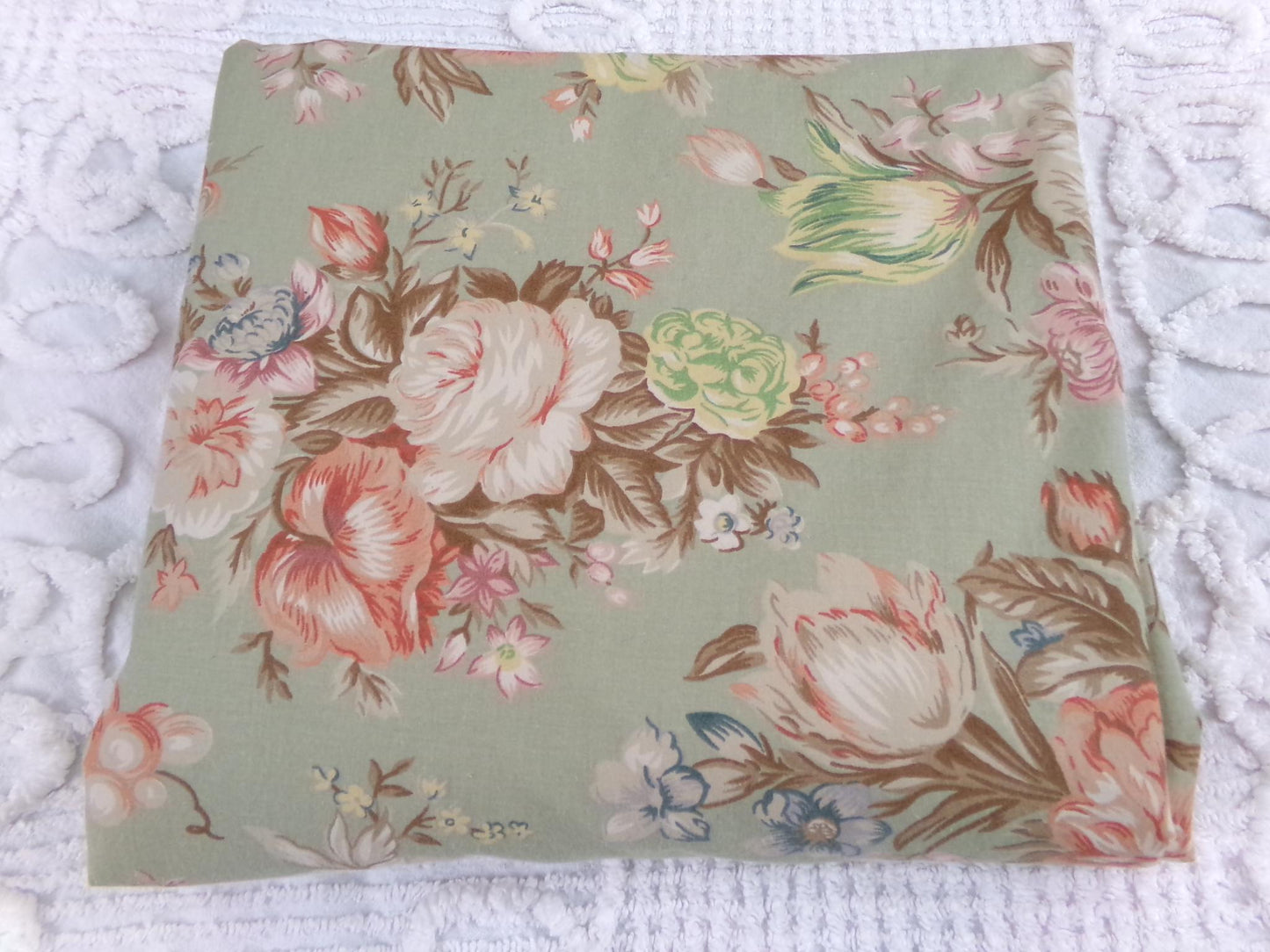Ralph Lauren Charlotte SINGLE Curtain Panel, Vintage Sage Green Floral Window Drape, Classic Blue Label Print, USA Made Cotton