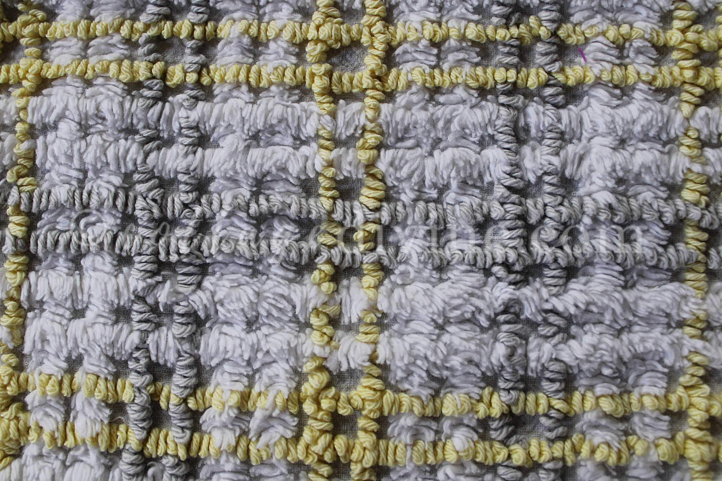 Stormy Grey, Sunny Yellow Plaid Vintage Chenille FABRIC PIECE, 17" x 26" inches, Cabin Crafts Texturized Contrast Needletufting