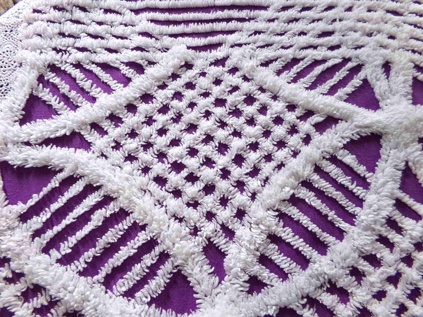Grape Purple Vintage Chenille Fabric, 21" x 27" inch Piece, Unique Retro 1970s Vibes