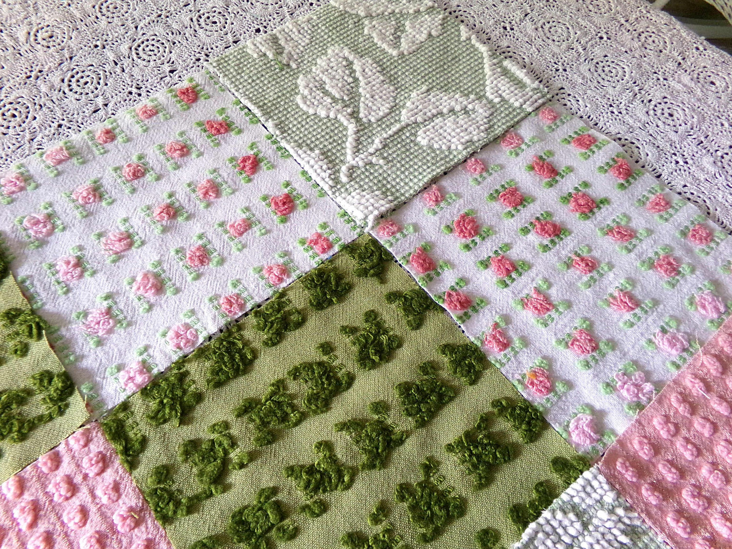 Olive & Ombre Rose Chenille Fabric Squares Set, Old Fashioned 16 Vintage Quilt Blocks, 6" x 6" inches each, for Quilting, Sewing, Pillows