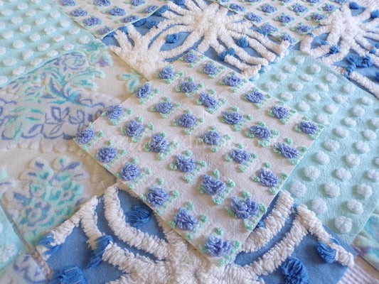Mystic Moonglow Luxury Chenille & Velvet Quilt Squares Set from Vintage Bedspread Fabric, 16 Blocks, 6" inch