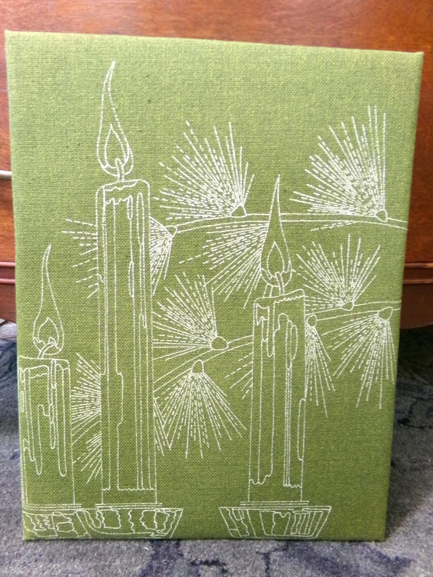 BY CANDLELIGHT Crewel Stitchery Kit, Exquisite Trio of Tranquil Candles on Evergreen Canvas, Vintage 0149 Paragon Needlecraft Embroidery