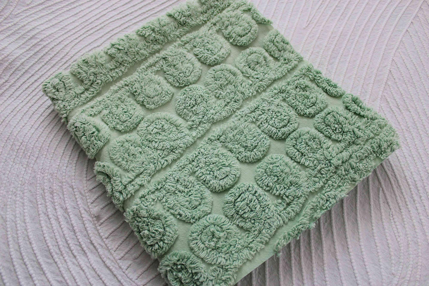 Delicious Mint Ice Cream Vintage Chenille Fabric, Plush 21" x 24" inch piece in curlicue swirl pattern