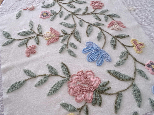 Heirloom Floral Vintage Chenille Fabric, 20" x 22" Piece, Lovely for Handmade Quilts, Pillows & Small Craft Projects