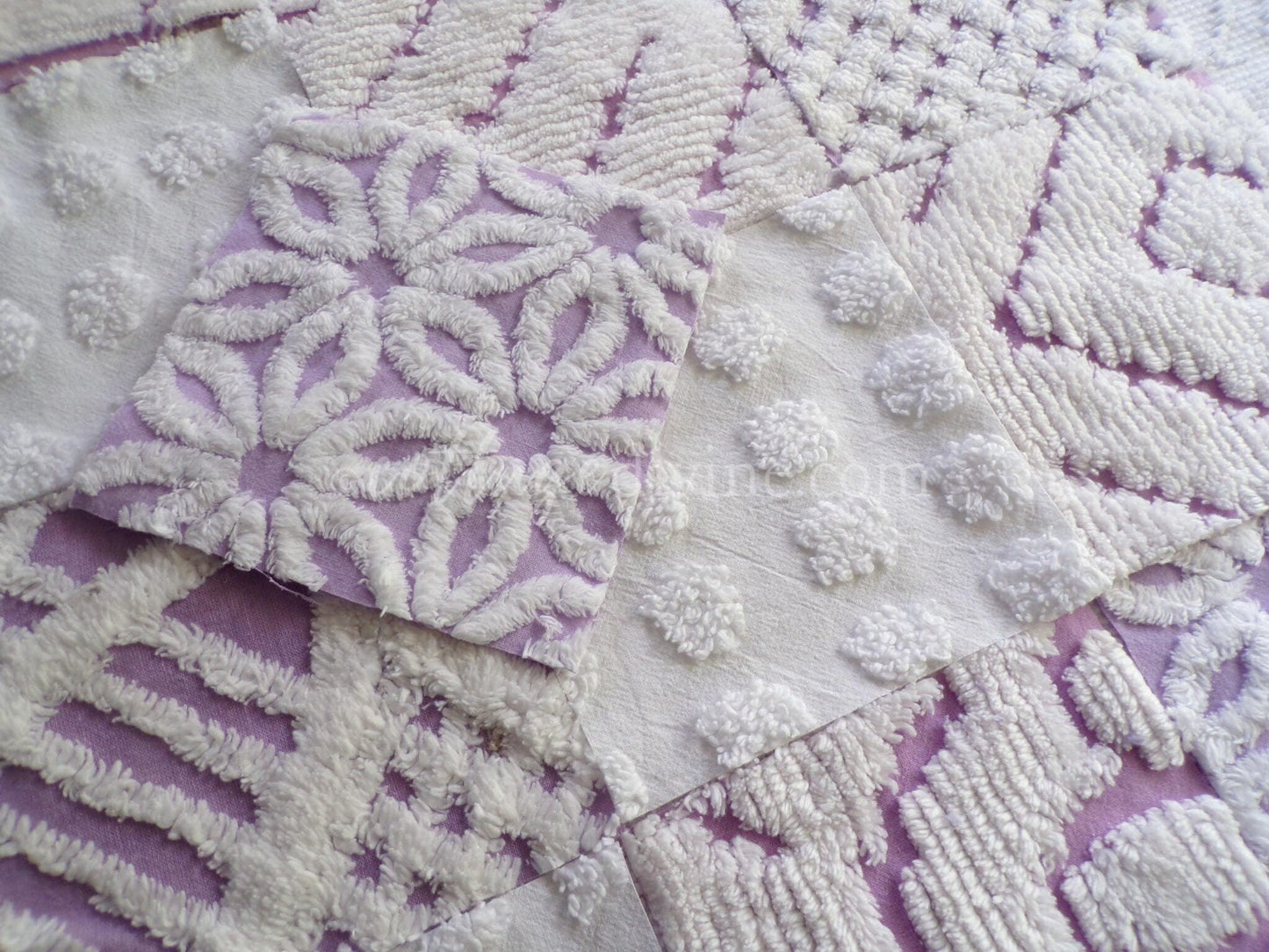 Cloud 9 Chenille Quilt Squares Set from Vintage Bedspread Fabric, 16 Blocks, 6" x 6" inch
