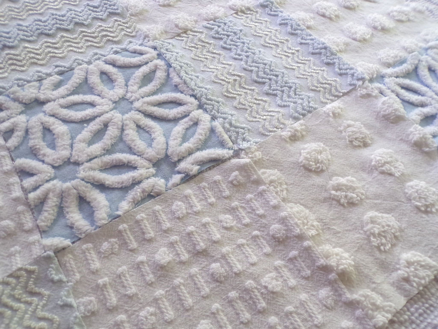 Cool Blue & White Quilt Squares Set, Rotary Cut from Vintage Chenille Bedspread Fabric, 16 Blocks, 6" x 6" inch