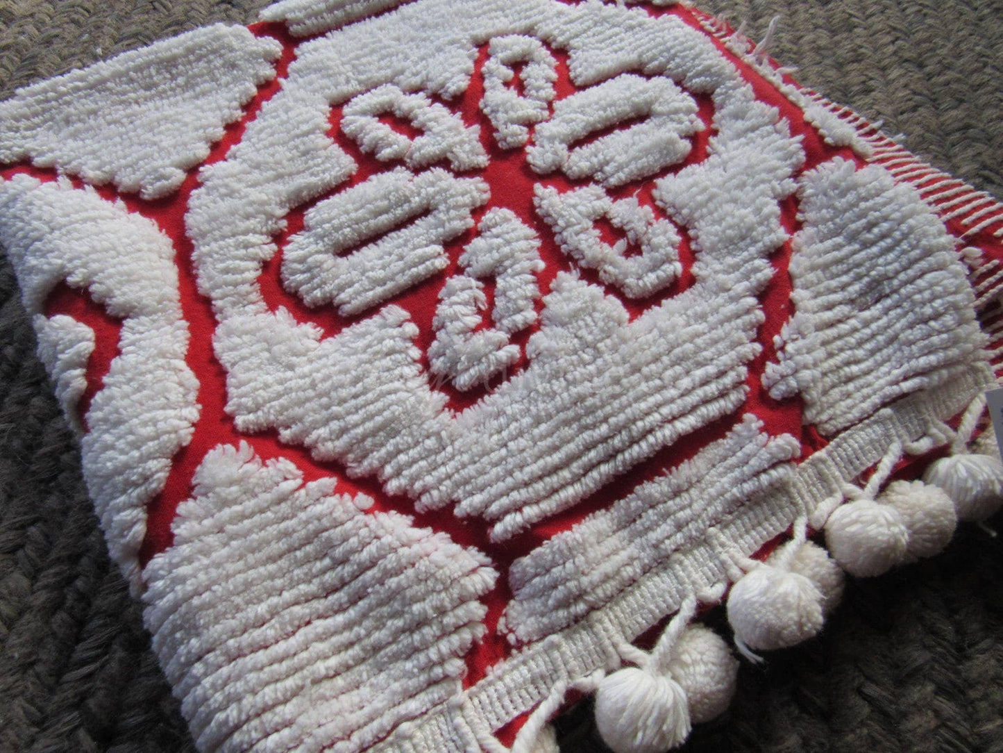 Snow White Daisy Vintage Chenille Fabric, Red Cotton Sewing Material, 22" x 24" Cut Piece