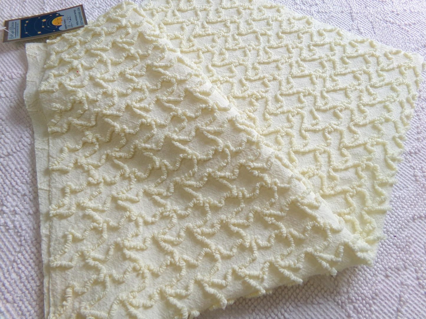 Vintage Yellow Squiggle Chenille Fabric, Gentle Sunny Buttercup 18" x 24" Piece of Sewing & Quilt Material