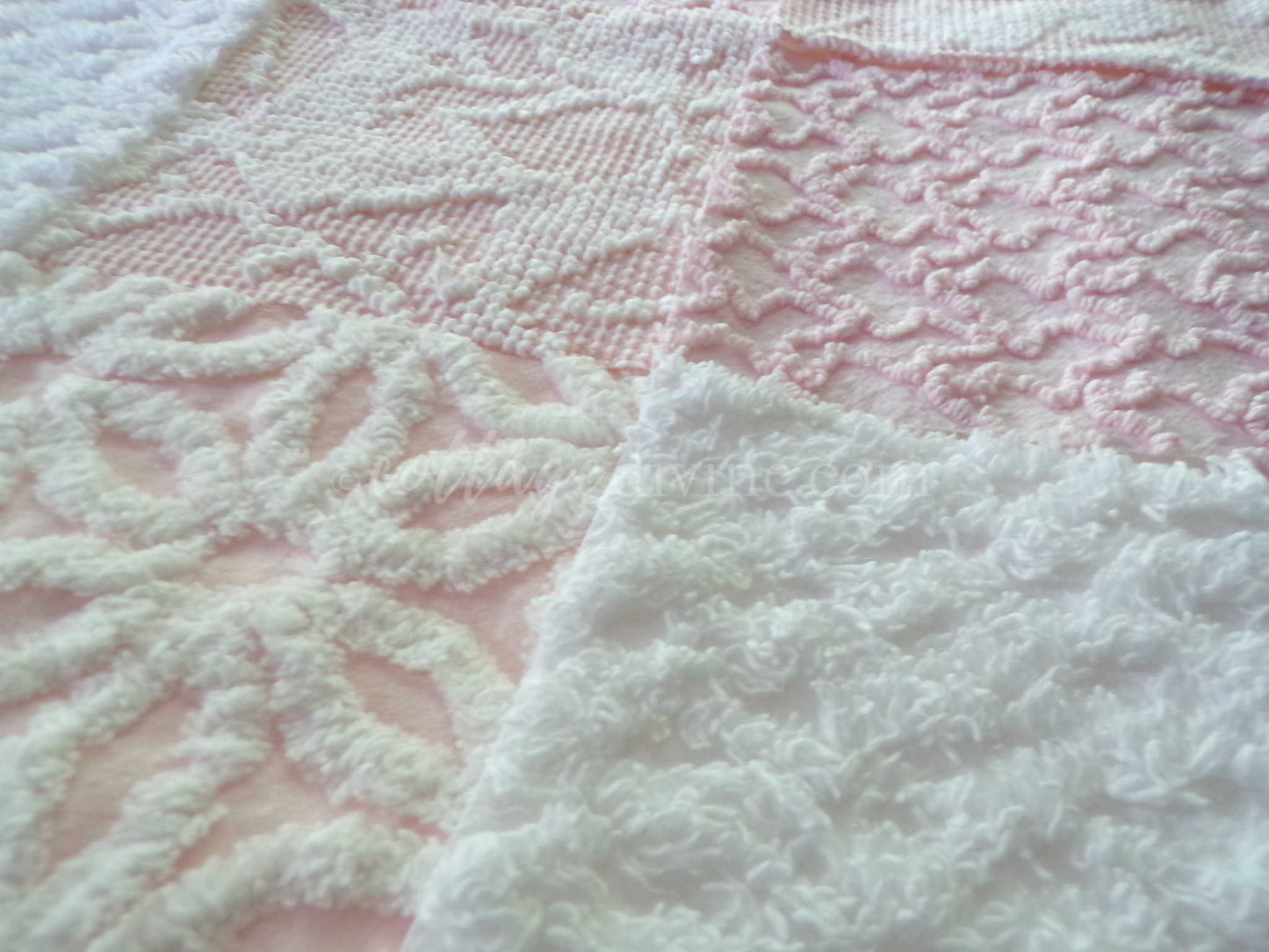 Pastel Pink & White Quilt Squares Set, Rotary Cut from Vintage Chenille Bedspread Fabric, 16 Blocks, 6" x 6" inch