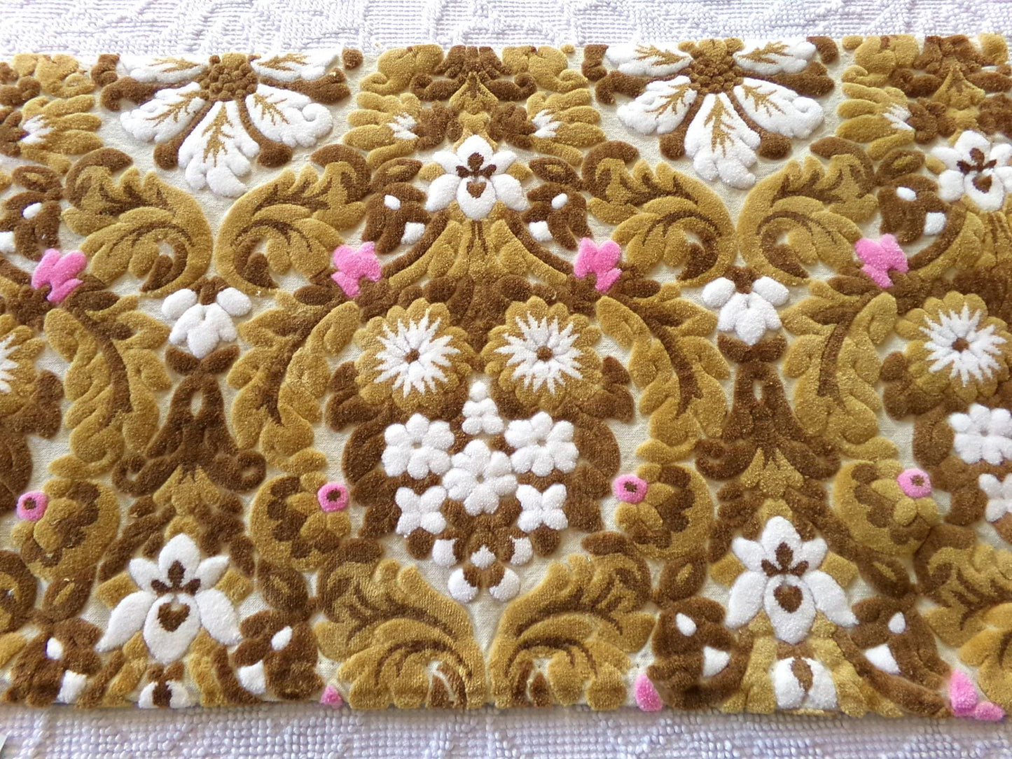 cut velvet fabric in caramel chocolate, vintage Bates tapestry chenille, 12" x 20" inch piece, ideal sewing material for small bags