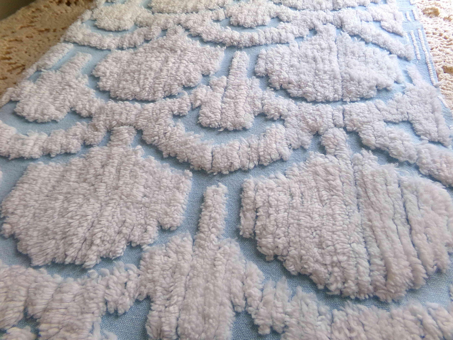 Celestial Sculpted 3D Cloud Blue Vintage Chenille Fabric, 26" x 19" inch piece