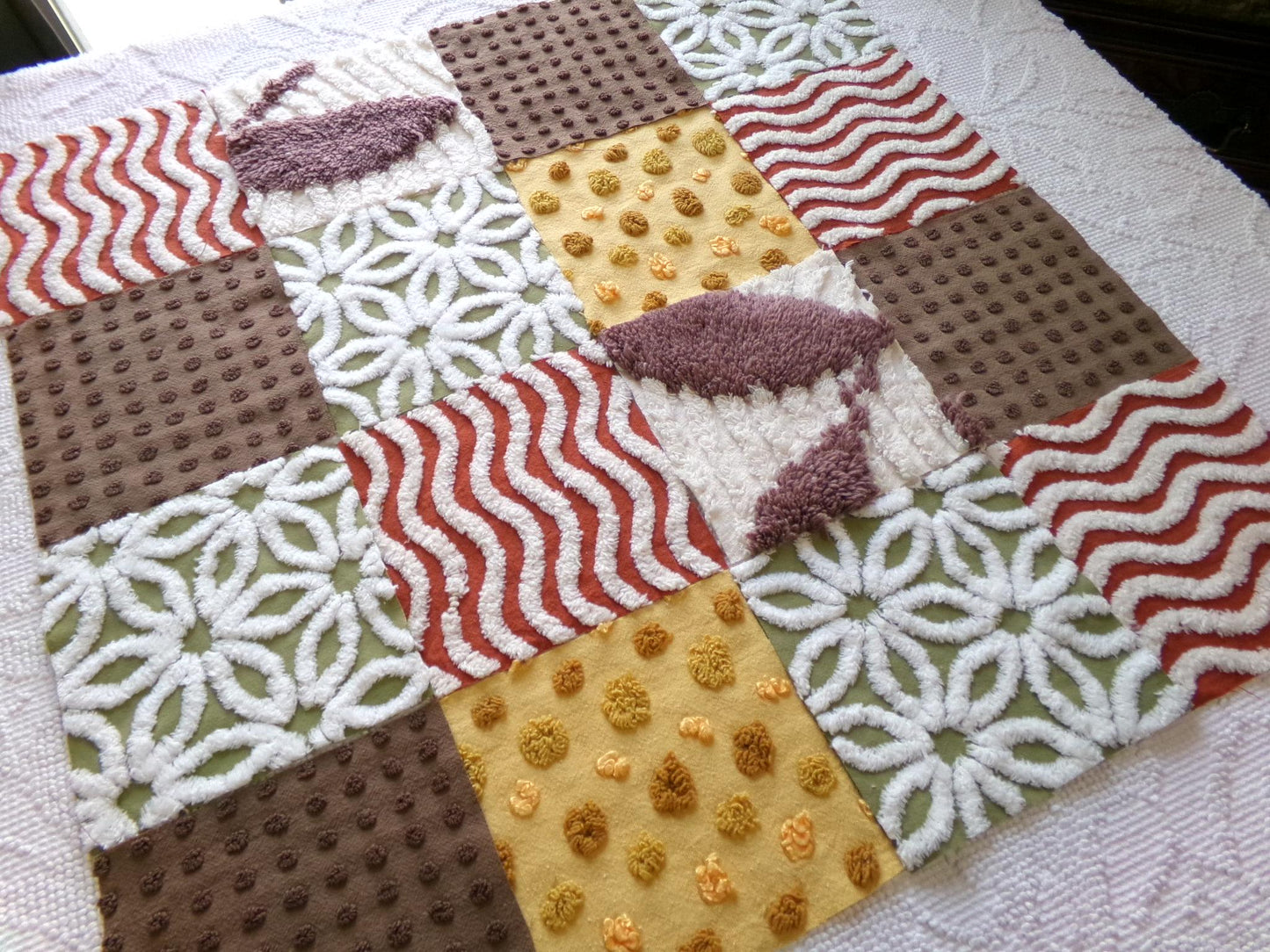 earthtones 6" chenille squares, "autumn winds" set of 16 craft quilt blocks cut in warm boho fall colors for patchwork projects, rag quilts