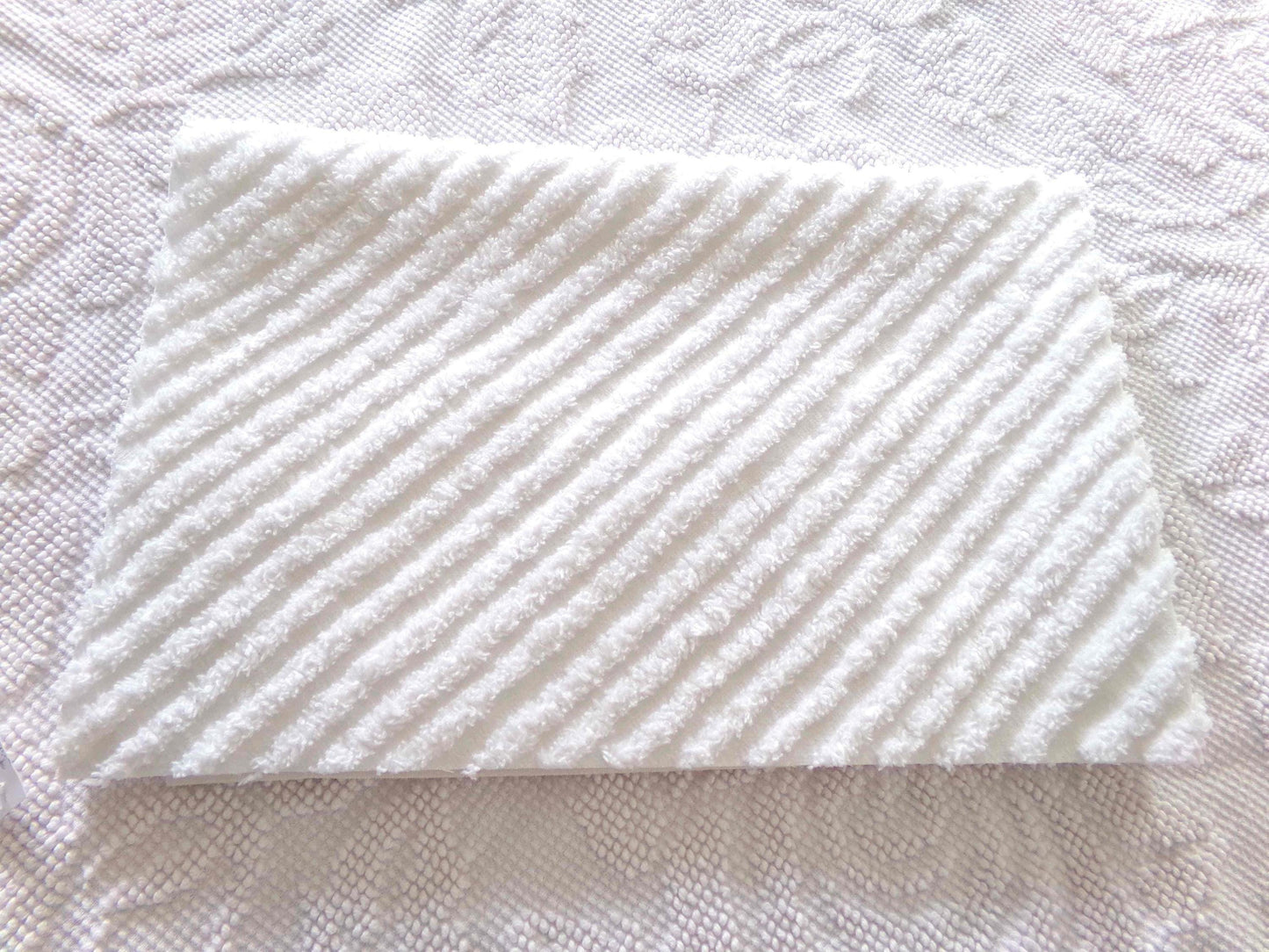 Diagonal Stripes Vintage Chenille White Fabric Piece, 17" x 25" inches, Geometric Striped Design