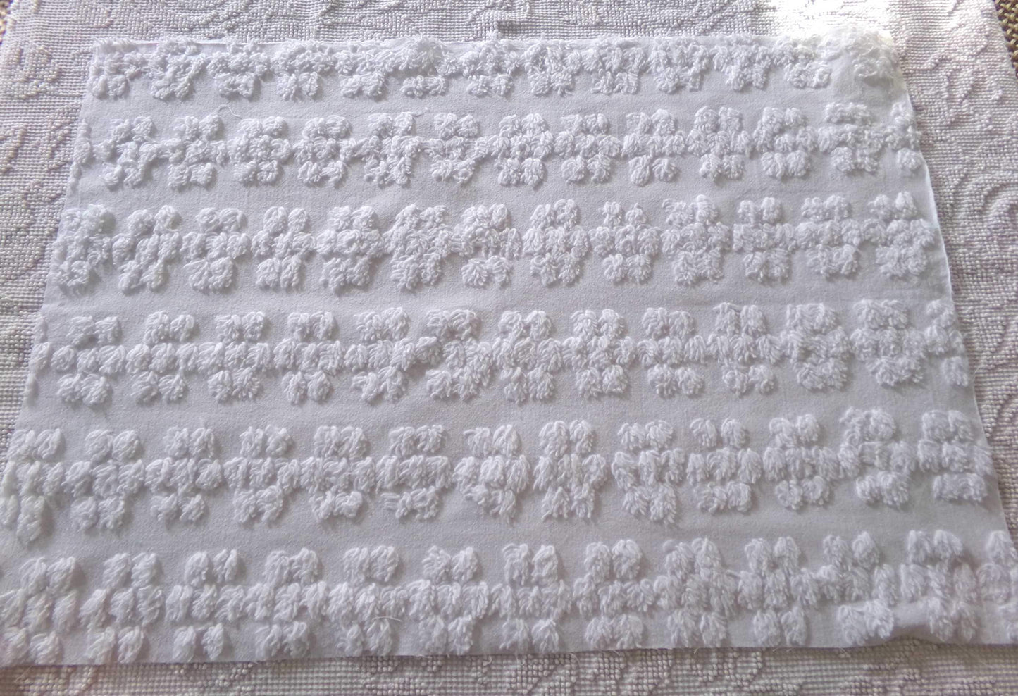 Cute Chenille Fabric Shabby Daisy Print, vintage style versatile white sewing material, 18" x 26" inches