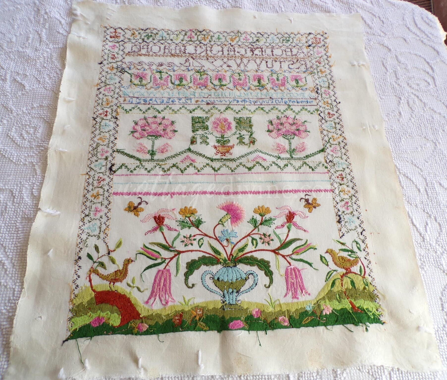 Jacobean 1773 Vintage Linen Sampler, Cooper Hewitt Museum, 0860 Paragon Stitchery, Hand Embroidered, Completed