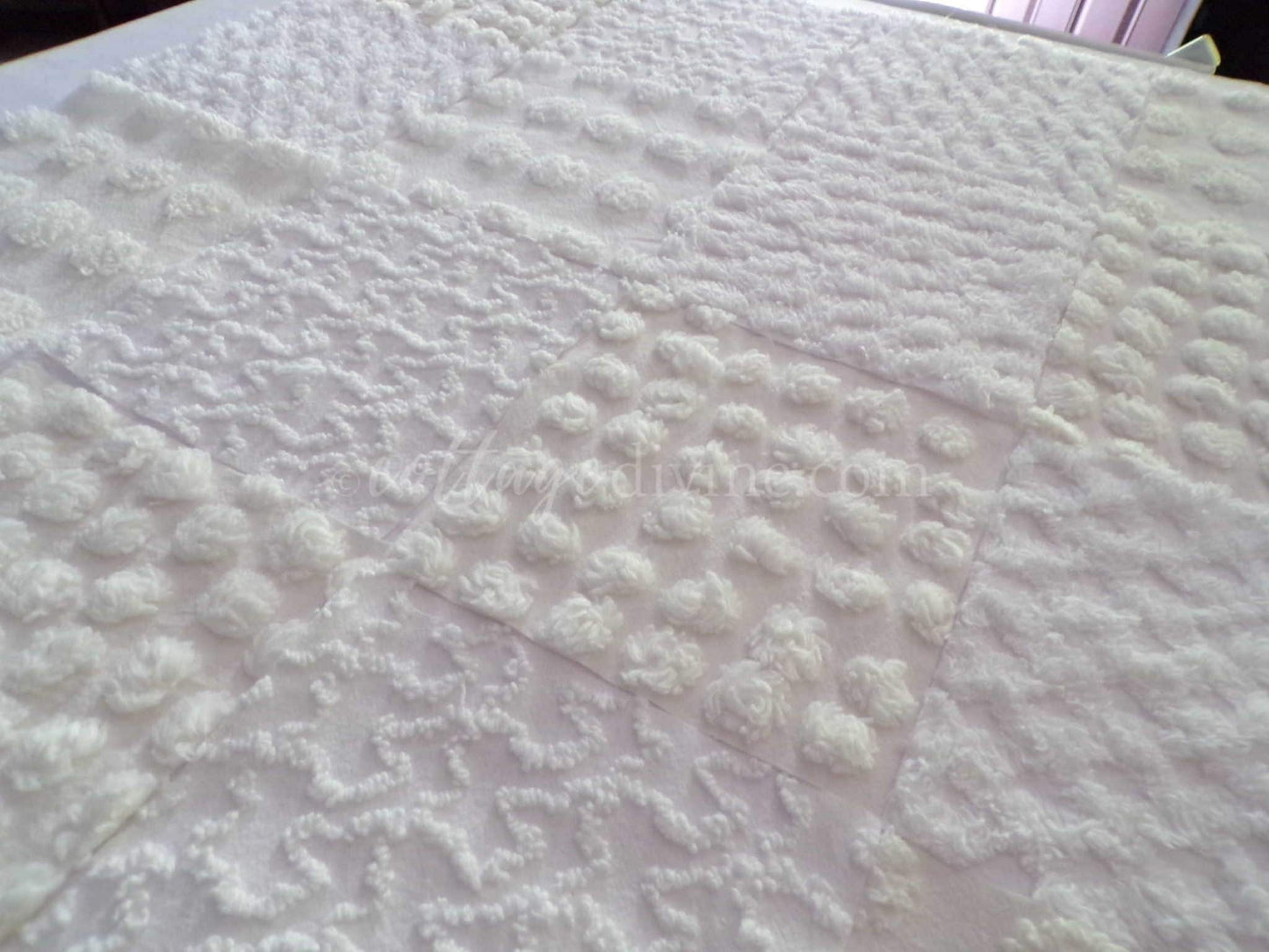 White Chenille Quilt Squares Set, "Serene Snowdrifts" from Vintage Bedspread Fabric, 16 Blocks, 6" inch