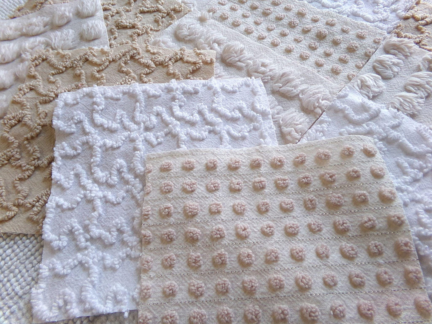 Neutral Modern Mocha & White Chenille Fabric Squares Set, 16 Vintage Quilt Blocks, 6" x 6" inches each, for Quilting, Sewing, DIY Pillows