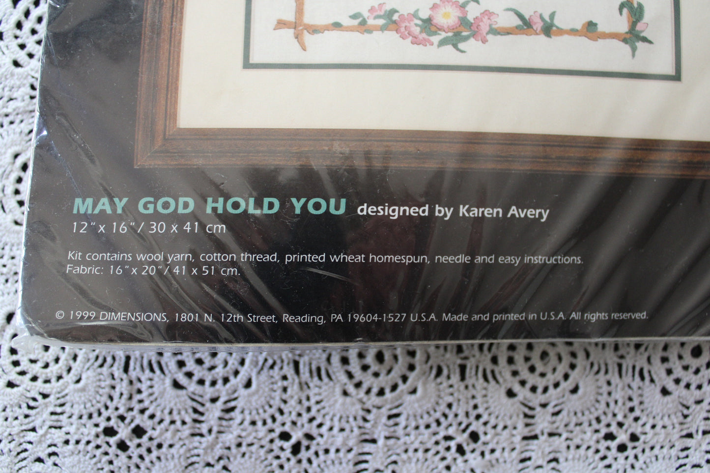 May God Hold You Irish Blessing Poem, a Dimensions Vintage CREWEL Stitchery Kit, Floral Cottage Embroidery Design by Karen Avery