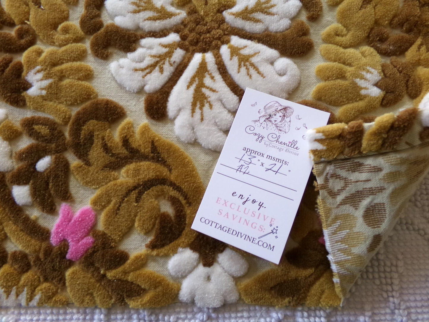 honey chocolate cut velvet fabric, vintage Bates tapestry chenille, 13" x 21" inch piece, ideal sewing material for small bags