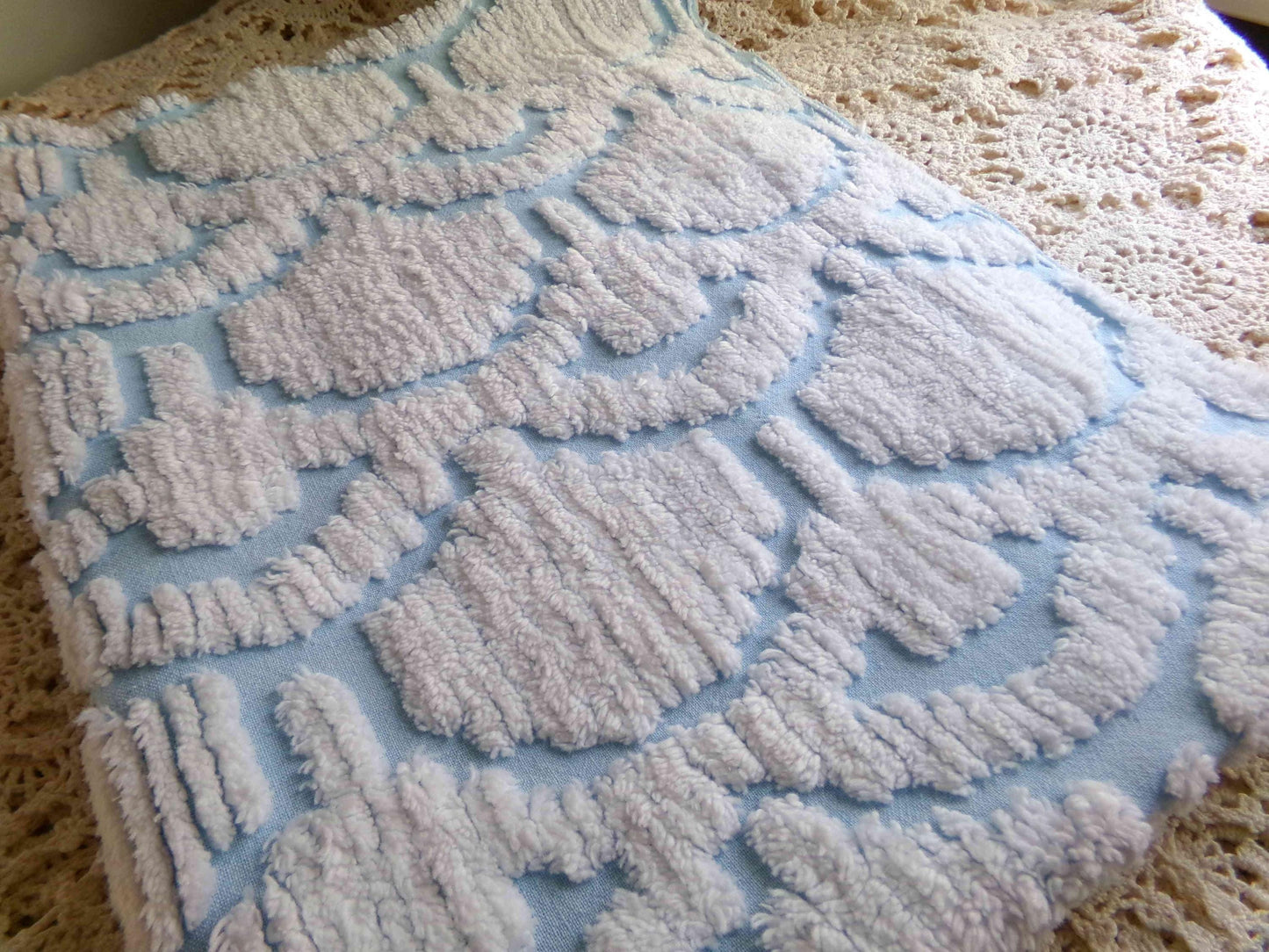 Celestial Sculpted 3D Cloud Blue Vintage Chenille Fabric, 26" x 19" inch piece