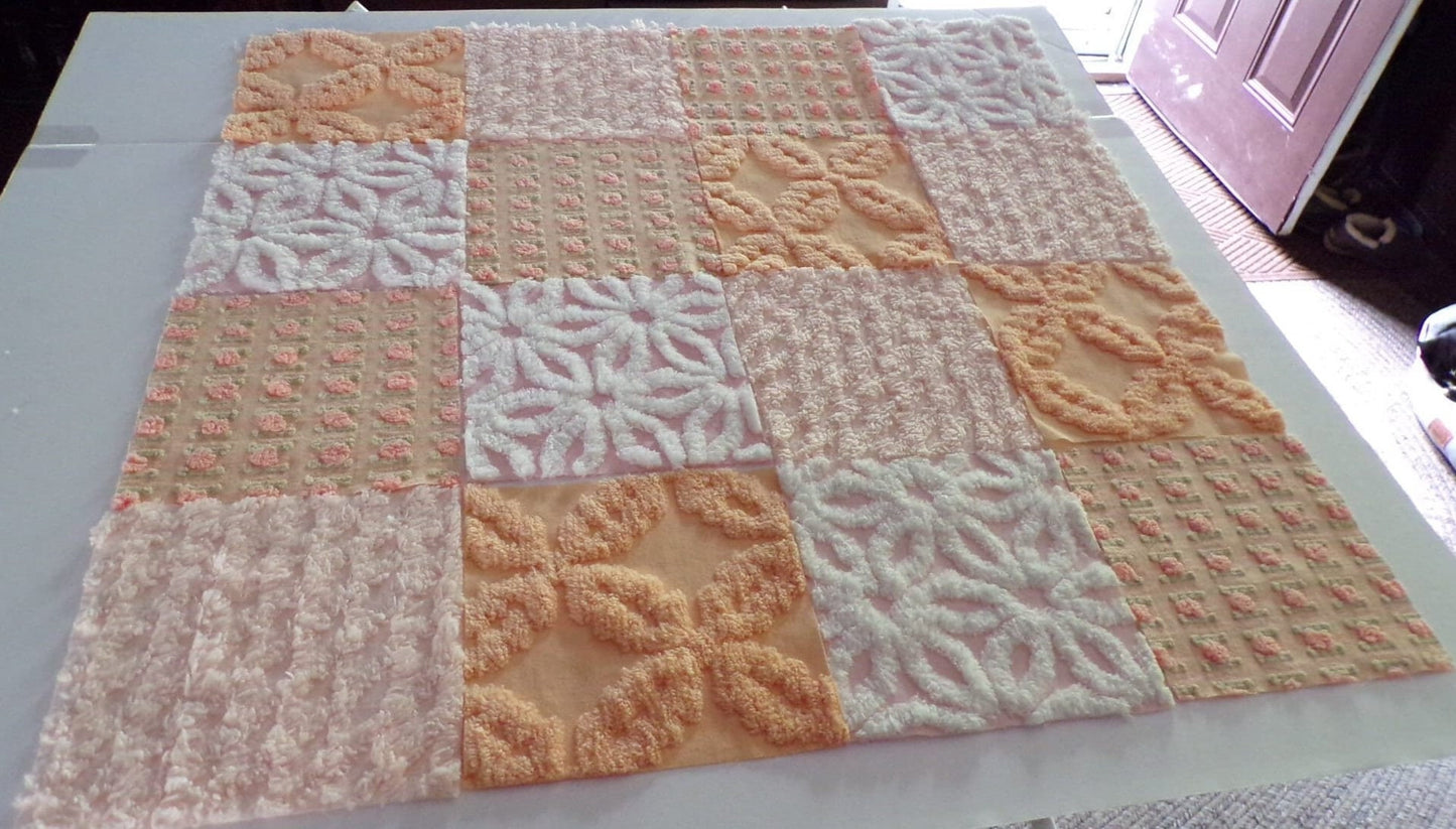 Peach Chenille Fabric Squares Set, "Nostalgia Rose" 16 Vintage Quilt Blocks, 6" inch