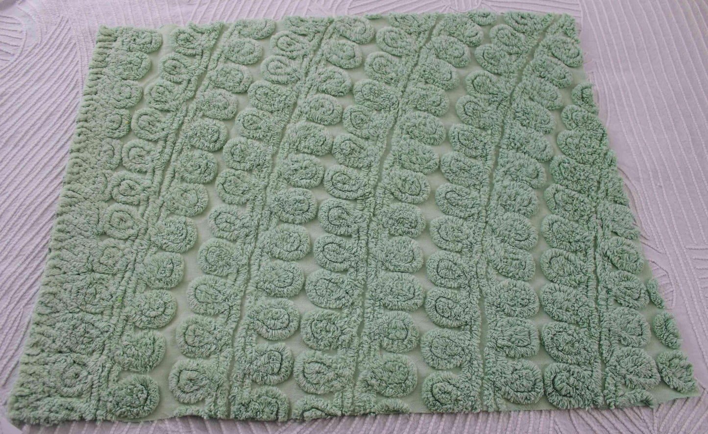 Fluffy Mint Ice Cream Swirl Vintage Chenille Fabric, Plush 20" x 26" inch piece in looping curlicues pattern