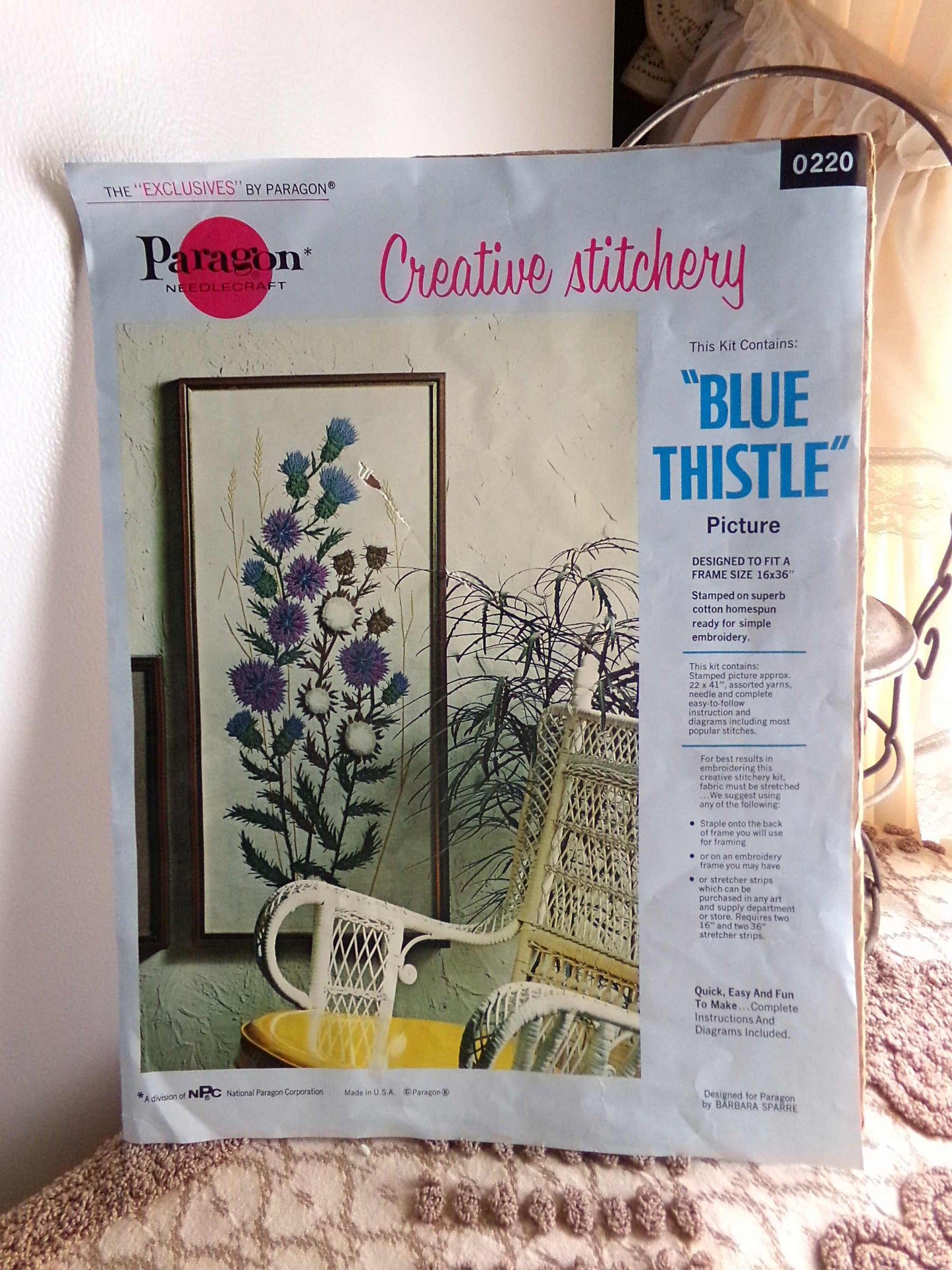 BLUE THISTLE Crewel Stitchery Kit, Vintage 0220 Paragon Needlecraft Embroidery, Hippie Style Wall Hanging, Barbara Sparre Design