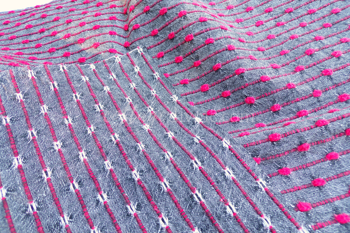 Chic Charcoal Red Pinstripe Vintage Woven & Chenille Fabric Piece, Reversible Bates Design for quilting, sewing, crafts, 17" x 35"