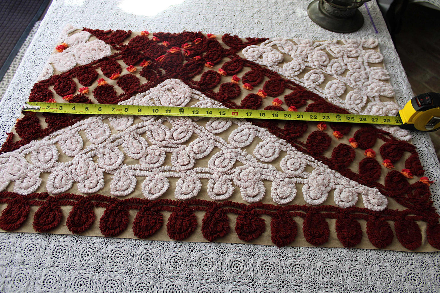 cinnamon swirl vintage chenille fabric: plush boho sewing material, quality 18" x 28" cotton