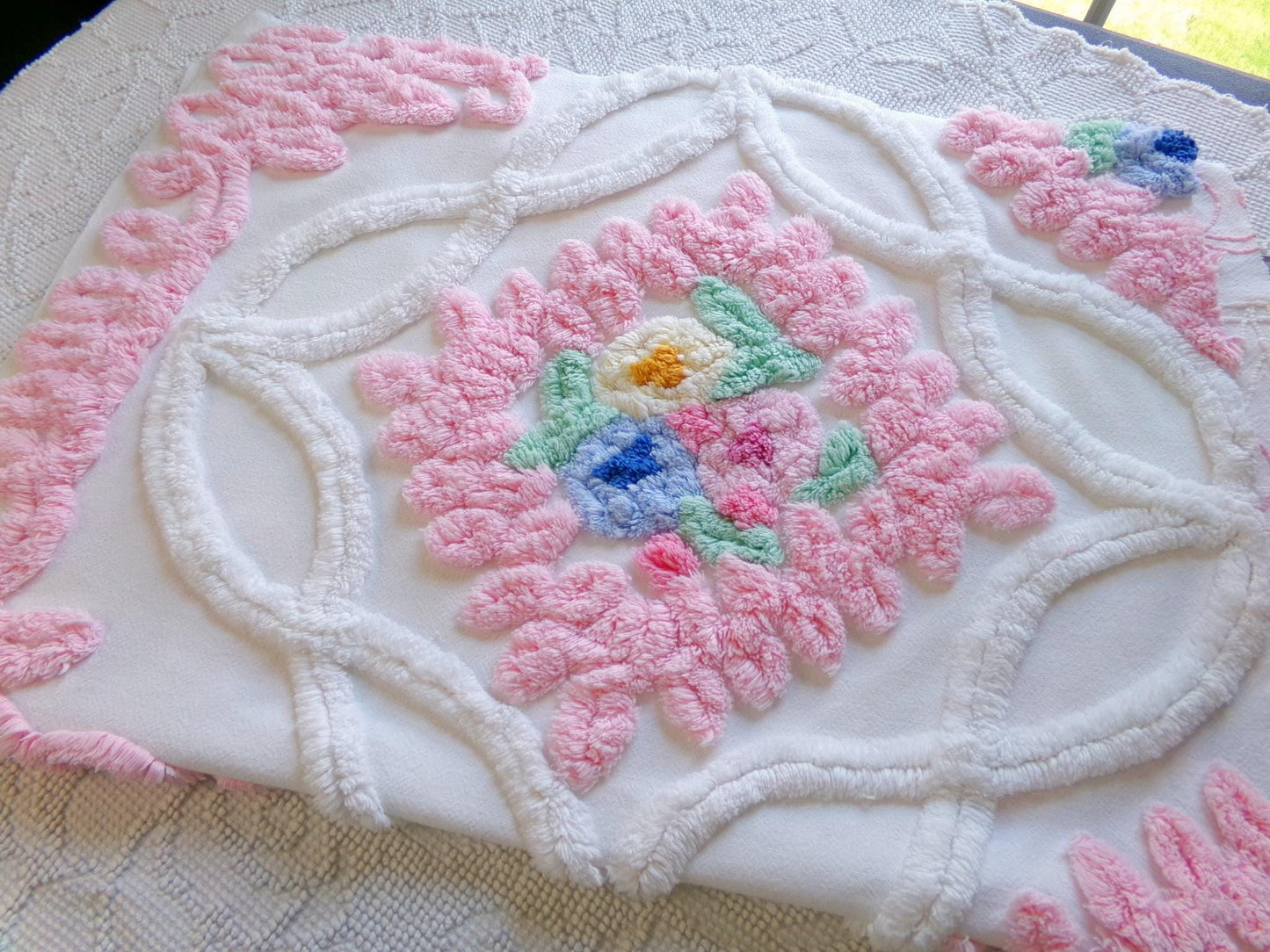 in love vintage chenille fabric, luxury tufted frosted wedding cake floral design, 32" x 22" inch piece of gorgeous cotton sewing material