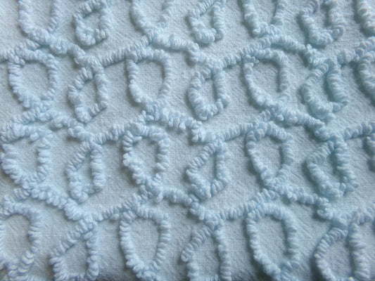 blue curly loops vintage chenille fabric, texturized unique needletuft pattern, 18" x 24" piece for quilts, fiber arts, sewing