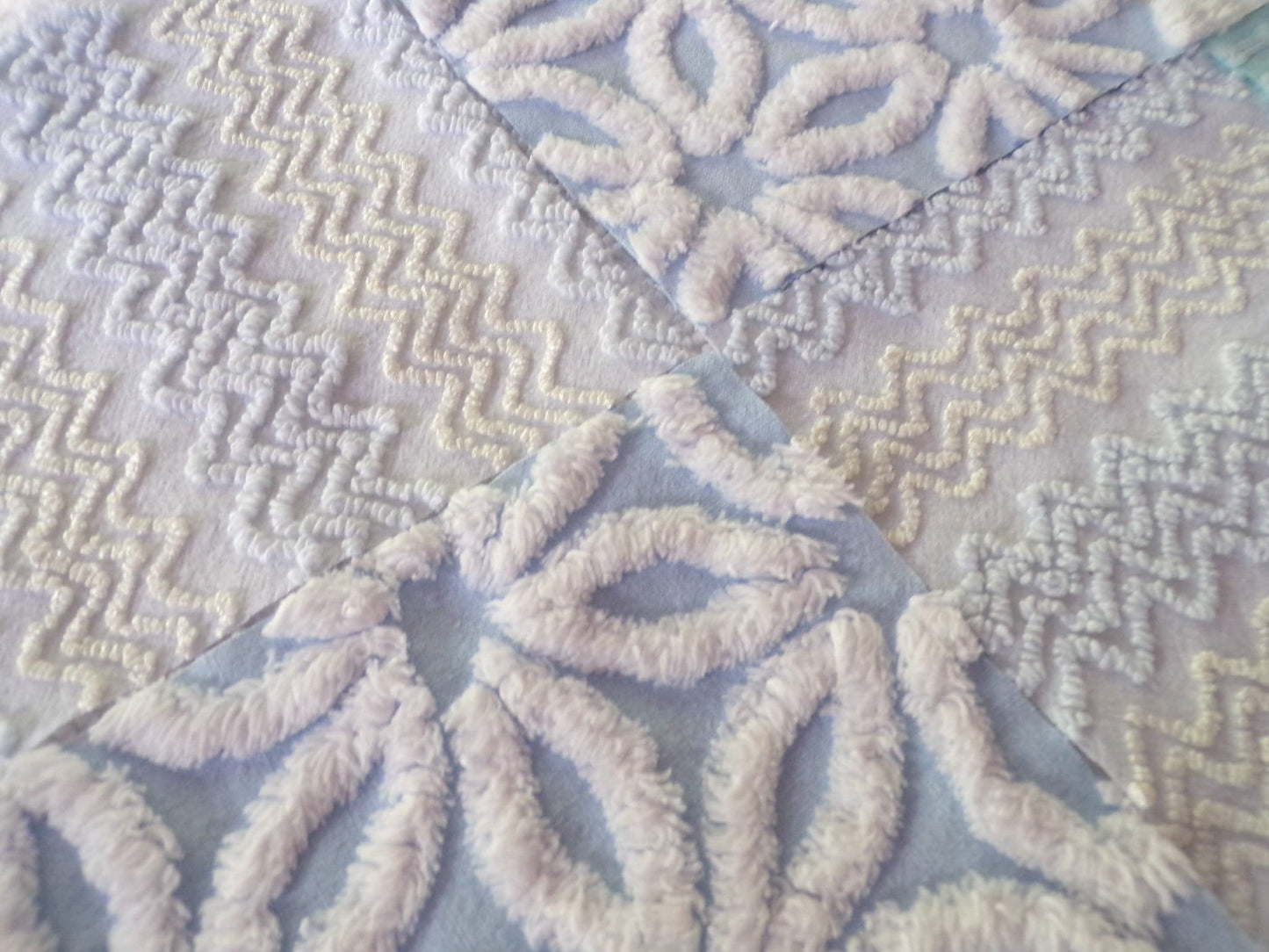 Cool Blue & White Quilt Squares Set, Rotary Cut from Vintage Chenille Bedspread Fabric, 16 Blocks, 6" x 6" inch