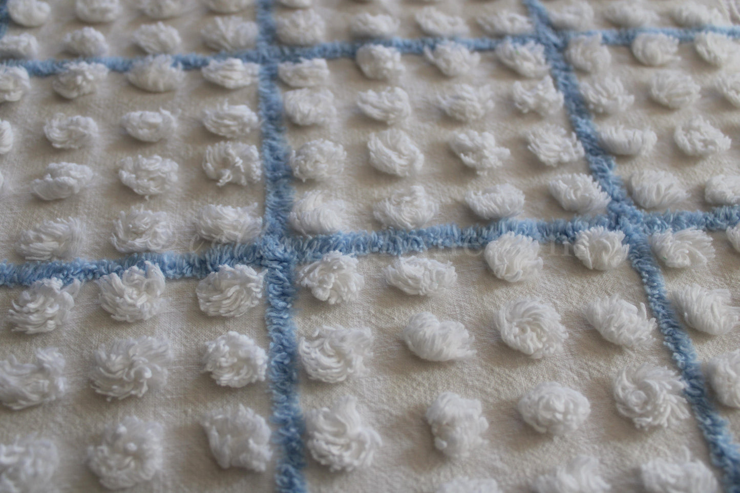 Puffy White Pops Vintage Chenille FABRIC, 12" x 18" inch Piece, 100% Cotton, 1950s era