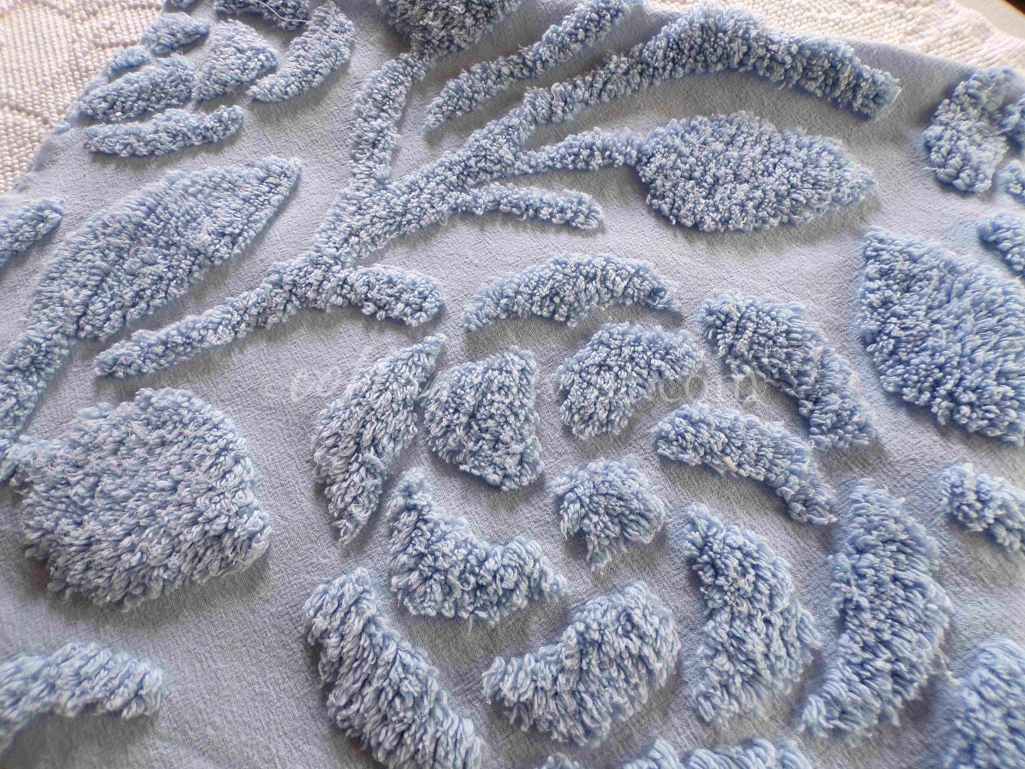 Sculpted Rose Vintage Chenille Quilt Fabric, 28" x 24" inch Piece, Tranquil Dusty Blue Cotton