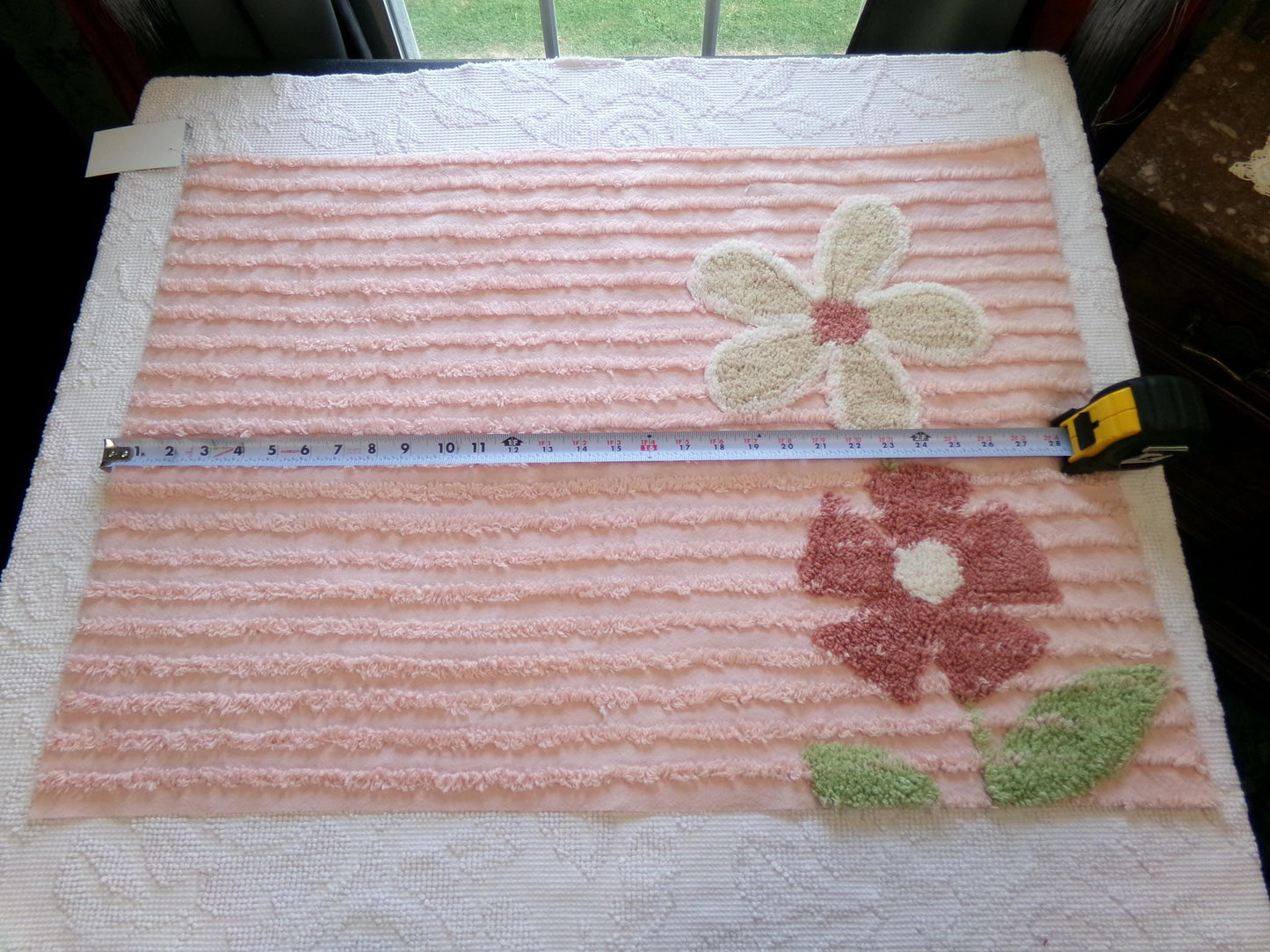 Love Pink Floral Vintage Chenille Fabric, Simple Climbing Daisy Flower Design, 28" x 20" Piece of Cotton Sewing Material for pillows, quilts