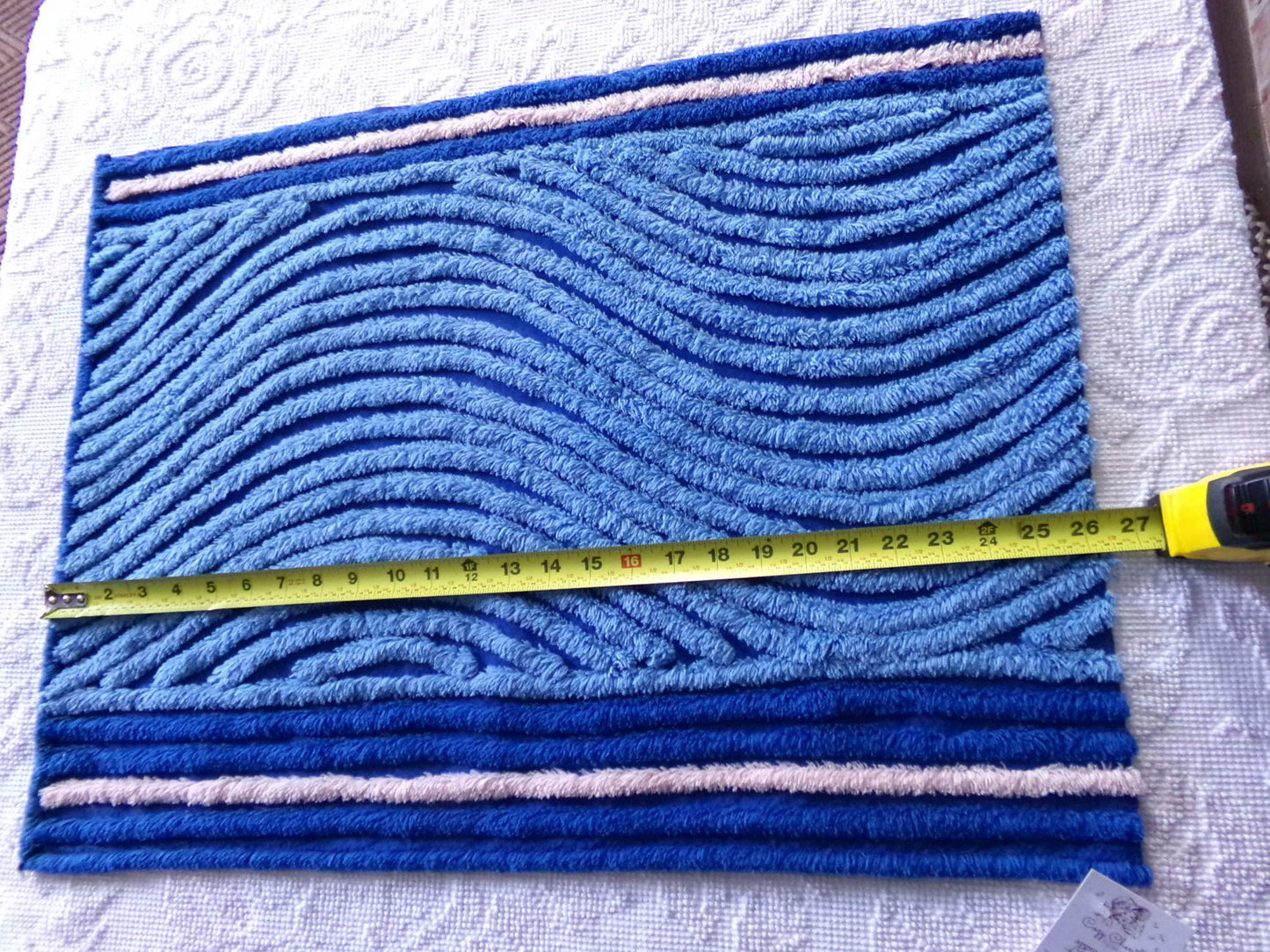 ocean waves chenille fabric, deep velvety mystic blue, 19" x 25" inch piece of vintage sewing material for pillow, quilts, doll blankets