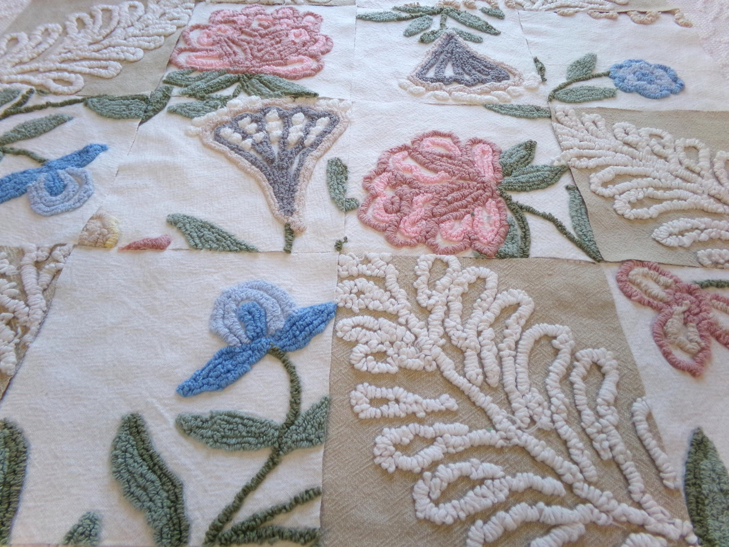 woodland botanicals vintage chenille fabric squares, set of 16 natural floral 6" quilt blocks for crafts, sewing, diy pillow covers