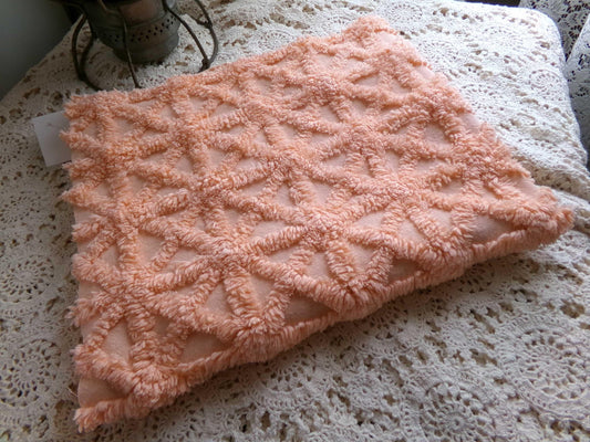 Twinkle Little Star Vintage Chenille Fabric, Plush Peach Glow Sewing & Quilting Material, 19" x 23" inches